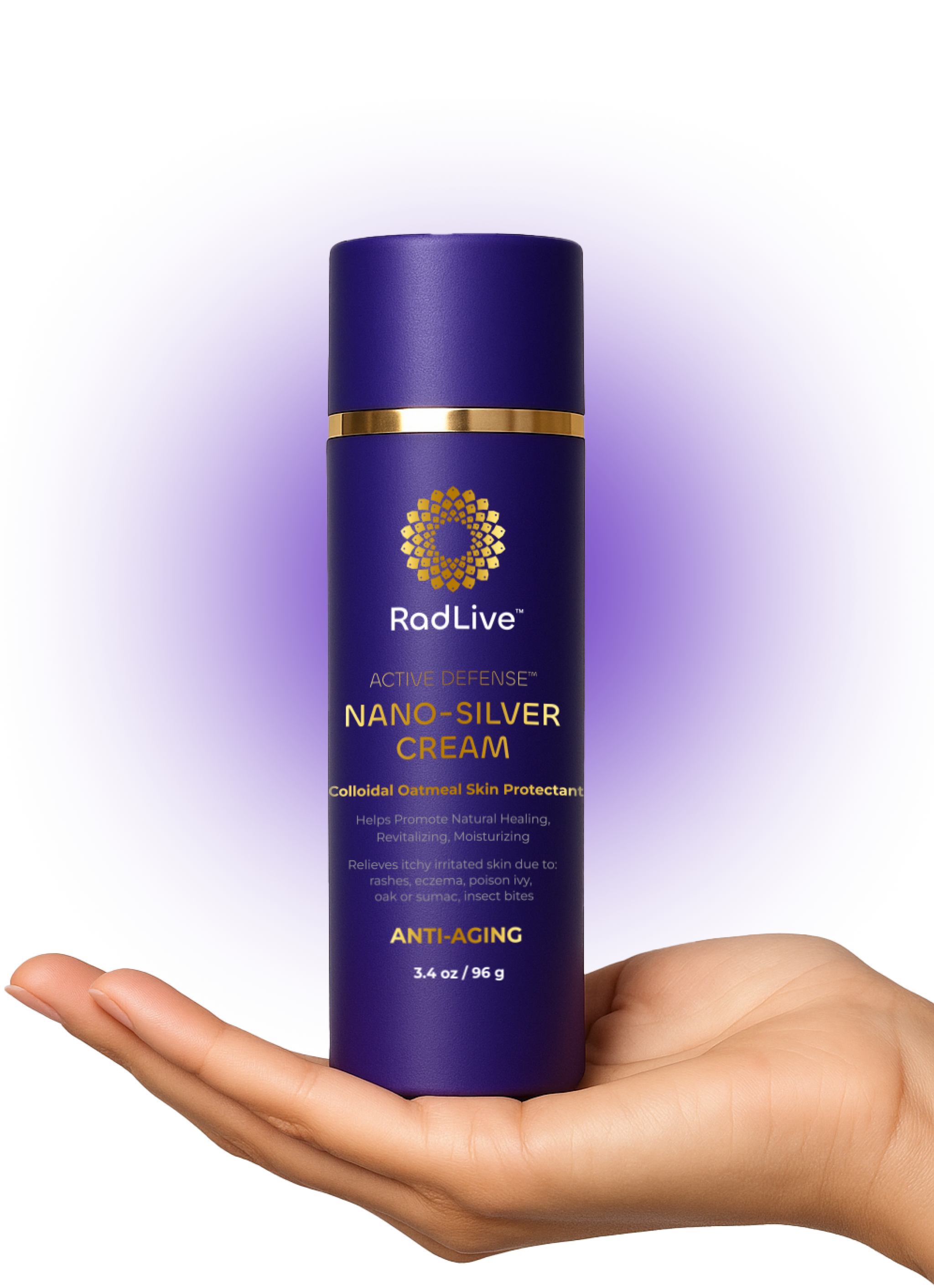 RadLive nano-silver cream in hand